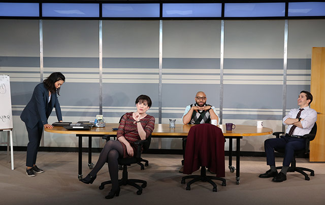 Tiffany Villarin, Megan Hill, Ugo Chukwu, and Justin Long